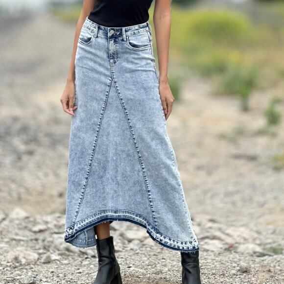 Wash Lab Selma Pieced Denim Maxi Skirt - Picture 1 of 10